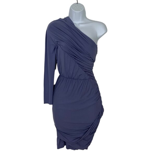 Intermix Carven Dress 36 Blue One Shoulder Mini Bodycon Tiered Ruched Party - Picture 1 of 12